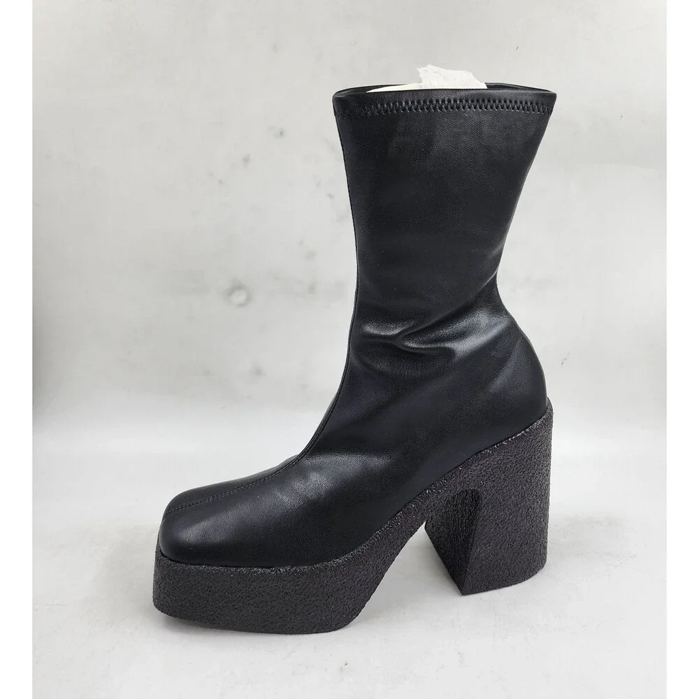 Stella McCartney Skyla Stretch Chunky Ankle Boots Women's Black Side Zip Closure - Picture 13 of 15